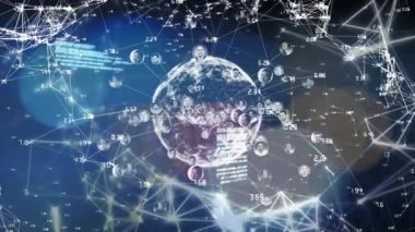 Bağlantılar ve veri işleme ağı üzerinden dünyanın animasyonu. küresel teknoloji, veri işleme ve dijital arayüz kavramı dijital olarak oluşturulmuş video.
