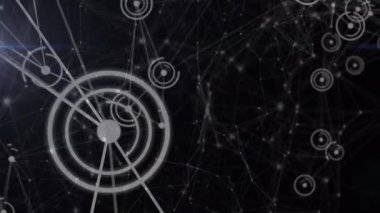 Mavi arkaplandaki simgelerle bağlantı ağının canlandırılması. Sosyal medya ve iletişim arayüzü kavramı dijital olarak oluşturulmuş video.