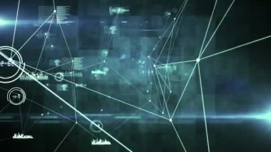 Mavi arkaplandaki veri işleme ağı ile bağlantıların animasyonu. Sosyal medya ve iletişim arayüzü kavramı dijital olarak oluşturulmuş video.