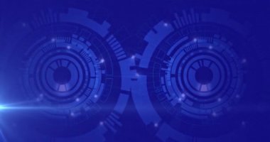 Işığın ışıldayan noktalarının görüntüsü tarama alanının üzerinde. küresel hesaplama, veri işleme, teknoloji ve dijital arayüz kavramı dijital olarak oluşturulmuş video.