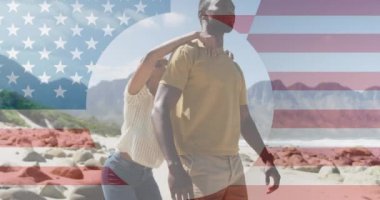 Bağımsızlık Günü 'nün animasyonu dağlarda gezen çeşitli gülümseyen çiftler üzerine yazılmış. Vatanseverlik ve kutlama konsepti dijital olarak oluşturulmuş video.