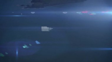 Deniz manzarası üzerinde veri işleme animasyonu. küresel bilim, bağlantılar, veri işleme ve dijital arayüz kavramı dijital olarak oluşturulmuş video.