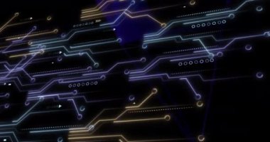Bilgisayar devre kartından veri işleme animasyonu. küresel hesaplama, veri işleme, teknoloji ve dijital arayüz kavramı dijital olarak oluşturulmuş video.