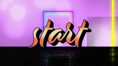 Başlangıç metninin ve pembe arkaplandaki şekillerin canlandırması. Sosyal medya ve iletişim arayüzü kavramı dijital olarak oluşturulmuş video.