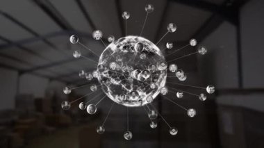 Dünya 'nın animasyonu ve depo üzerinden insanların fotoğraflarıyla bağlantı ağı. küresel bağlantılar, nakliyat, lojistik, iş ve veri işleme kavramı dijital olarak oluşturulmuş video.