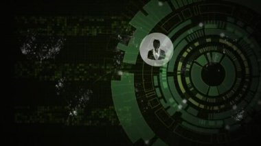 Veri işleme ve dijital insan simgelerinin kapsam üzerinde canlandırılması. küresel hesaplama, veri işleme, teknoloji ve dijital arayüz kavramı dijital olarak oluşturulmuş video.