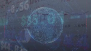 Dünya çapında finansal veri işleme animasyonu. küresel bağlantılar, ağlar ve veri işleme konsepti dijital olarak oluşturulmuş video.