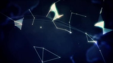 Mavi arka planda şekilleri olan küre animasyonu. küresel iş ve dijital arayüz kavramı dijital olarak oluşturulmuş video.