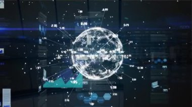 Dünya üzerindeki sayılarla ve istatistiklerle bağlantı ağının animasyonu. küresel bağlantılar, dijital arayüz ve ağ konsepti dijital olarak oluşturulmuş video.