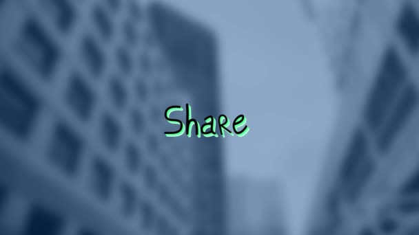 Animace Sdíleného Textu Nad Městem Sociální Média Koncepce Komunikačního Rozhraní — Stock video