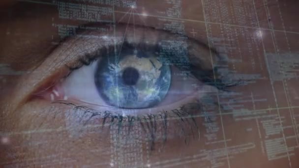 Mavi Göz Üzerinde Veri Işleme Ikili Kodlama Animasyonu Çevrimiçi Kimlik — Stok video