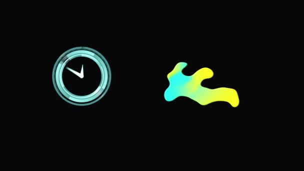 Animation Taches Jaunes Vertes Horloge Déplaçant Sur Fond Noir Couleur — Video