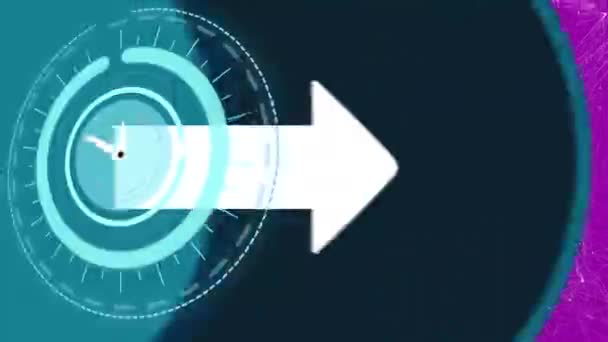 ピンク色に変化する青い背景に時計と矢印を移動するアニメーション 時間と接続とテクノロジーの概念がデジタルで生成され — ストック動画