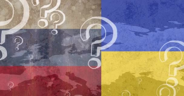 Animazione Punti Interrogativi Che Galleggiano Bandiere Russia Ucraina Crisi Ucraina — Video Stock