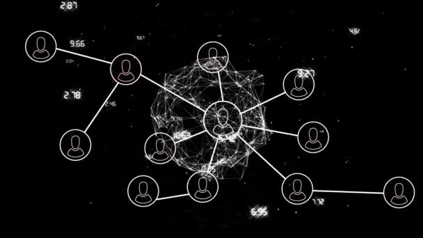 Animation Network Connections People Icons Globe Global Networking Computing Data — Stock Video