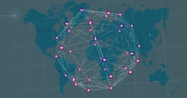 Animacja Globu Połączeń Mapie Świata Globalny Biznes Finanse Połączenia Koncepcja — Wideo stockowe