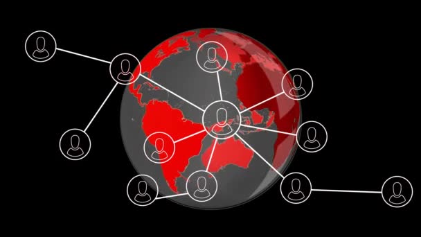 Animacja Sieci Połączeń Ikonami Ludzi Całym Świecie Globalne Sieci Komputery — Wideo stockowe