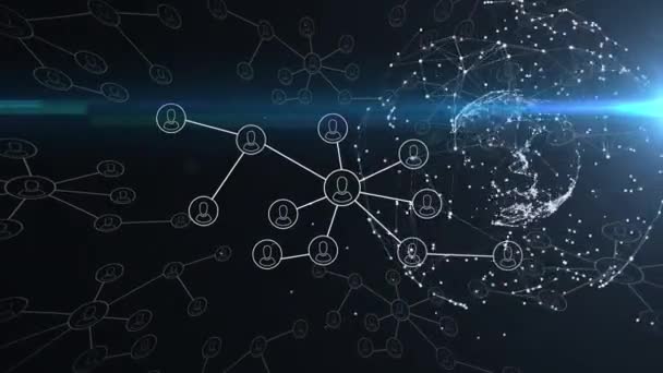 세계의 사람들 사람들의 아이콘들 연결을 애니메이션으로 것입니다 글로벌 컴퓨팅 데이터 — 비디오