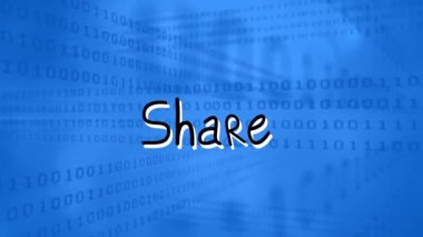 Mavi arkaplandaki ikili kodlama üzerinden paylaşımlı metnin canlandırması. Sosyal medya ve iletişim arayüzü kavramı dijital olarak oluşturulmuş video.