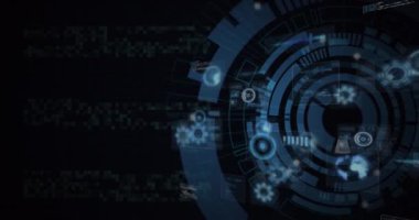 Kapsam taramasında simge ve veri işleme animasyonları. küresel hesaplama, veri işleme, teknoloji ve dijital arayüz kavramı dijital olarak oluşturulmuş video.