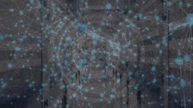 Sunucular üzerindeki bağlantı ve dairelerin animasyonu. global internet, bilgisayarlar, veri işleme, bağlantılar ve teknoloji konsepti dijital olarak oluşturulmuş video.