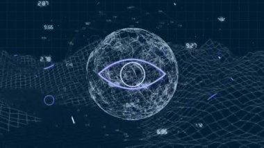 Dünya 'nın animasyonu, çeşitli şekiller, göz ve sayılar metaevren uzayı üzerinde. küresel ağ, bağlantılar ve teknoloji konsepti dijital olarak oluşturulmuş video.