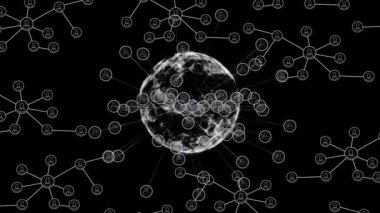 Dünya üzerindeki insan simgeleriyle bağlantı ağının animasyonu. küresel ağ, hesaplama, veri işleme ve dijital arayüz kavramı dijital olarak oluşturuldu.