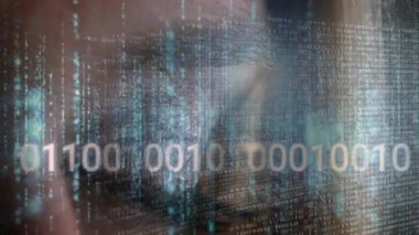 Mavi göz üzerinde veri işleme ve ikili kodlama animasyonu. çevrimiçi kimlik, hesaplama, veri işleme ve dijital arayüz kavramı dijital olarak oluşturulmuş video.