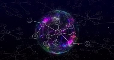 Dünya üzerindeki insan simgeleriyle bağlantı ağının animasyonu. küresel ağ, hesaplama, veri işleme ve dijital arayüz kavramı dijital olarak oluşturuldu.