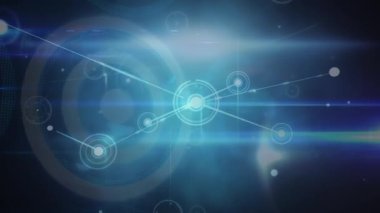 Mavi arkaplandaki simgelerle bağlantı ağının canlandırılması. Sosyal medya ve iletişim arayüzü kavramı dijital olarak oluşturulmuş video.