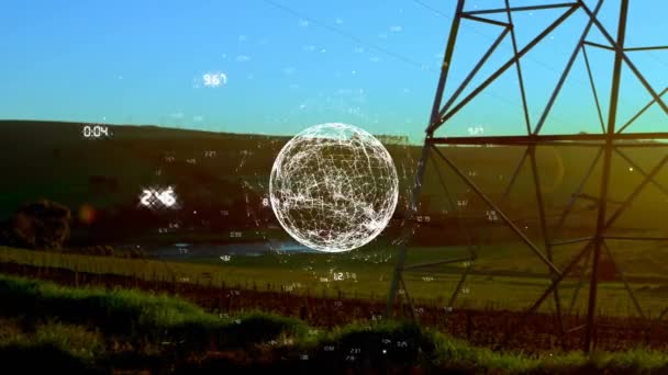 Animatie Van Wereldbol Met Getallen Pyloon Mondiaal Business Digital Interface — Stockvideo