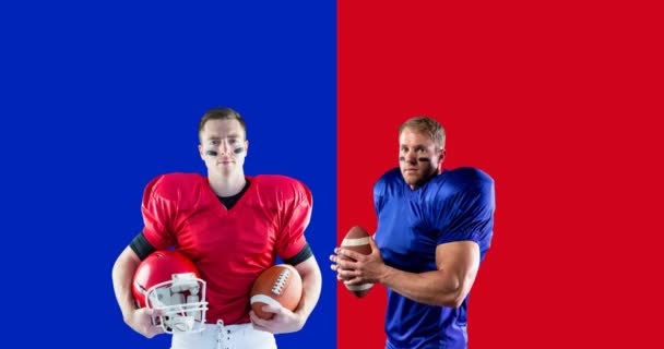 Animation Text Caucasian American Football Players Two Teams Red Blue — Stock Video