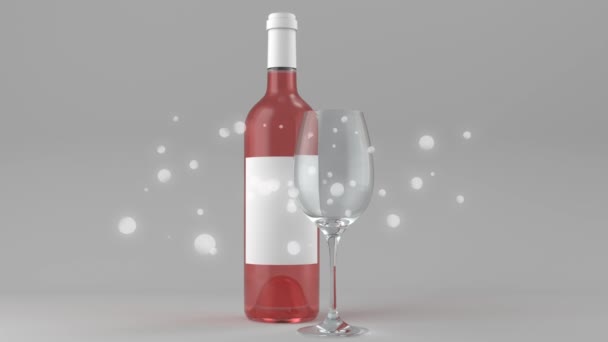 Animação Pontos Brancos Sobre Garrafa Vinho Rosa Fundo Cinza Vinho — Vídeo de Stock