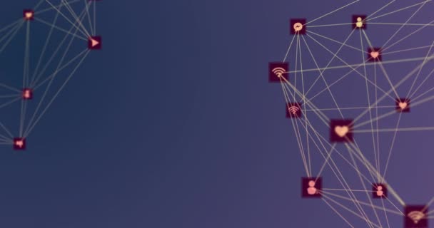 Анимация Сети Соединений Иконками Фиолетовом Фоне Сеть Соединения Технологическая Концепция — стоковое видео