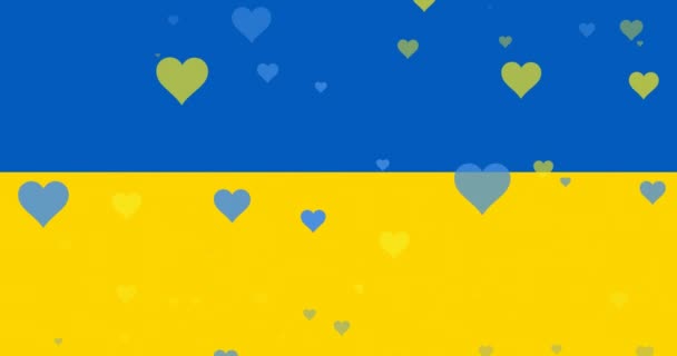 Animatie Van Blauwe Gele Harten Zwevend Vlag Van Ukraine Ukrainecrisis — Stockvideo