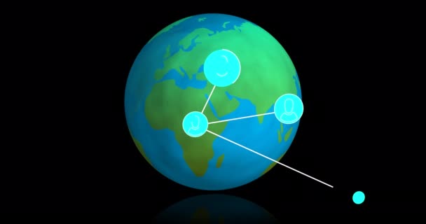 Animation Network Connections People Icons Globe Global Networking Computing Data — Stock Video