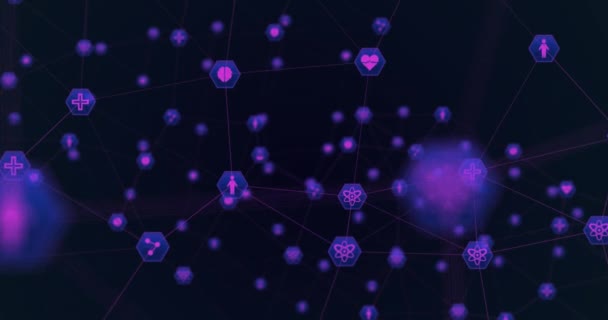 Animation Des Netzwerks Von Verbindungen Mit Symbolen Globale Verbindungen Netzwerke — Stockvideo