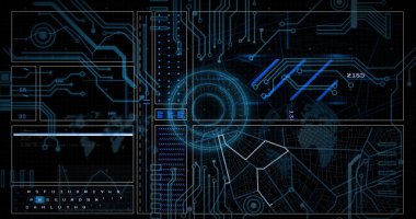 Siyah arkaplanda tarama ve veri işleme görüntüsü. küresel teknoloji ve dijital arayüz kavramı dijital olarak oluşturulmuş görüntü.