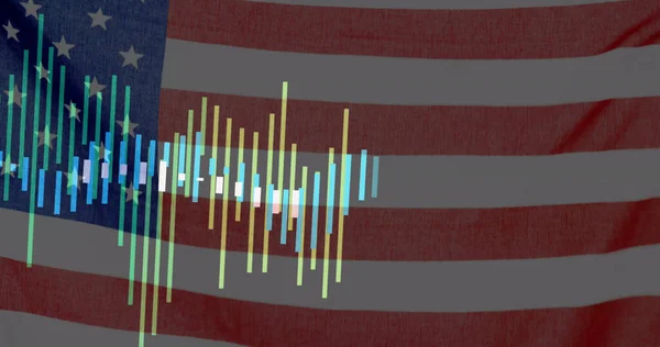 アメリカの国旗に関するデータ処理のイメージ デジタル的に生成された世界的なビジネス デジタルインターフェースの概念 — ストック写真