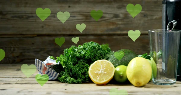 Bild Von Herz Ikonen Über Gemüse Nationale Vegetarische Woche Und — Stockfoto