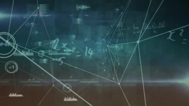 Denklemler ve veri işleme ile bağlantı ağının animasyonu. küresel bağlantılar, bilim ve ağlar dijital olarak oluşturulmuş video.
