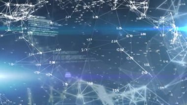 Bağlantılar ve veri işleme ağı üzerinden ışık izlerinin animasyonu. küresel teknoloji, veri işleme ve dijital arayüz kavramı dijital olarak oluşturulmuş video.