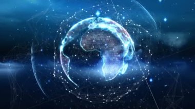 Dünya üzerindeki bağlantı ağının animasyonu. küresel iş ve dijital arayüz kavramı dijital olarak oluşturulmuş video.