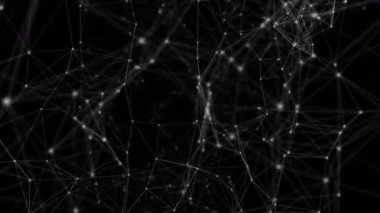 Siyah arkaplandaki bağlantı ağının canlandırılması. Sosyal medya ve iletişim arayüzü kavramı dijital olarak oluşturulmuş video.