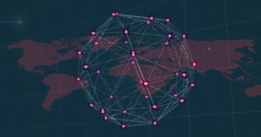 Dünya haritası üzerindeki dünya bağlantılarının animasyonu. küresel iş, finans, bağlantılar ve dijital olarak oluşturulmuş video işleme kavramı.