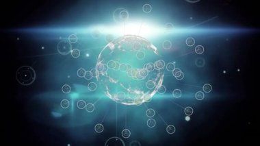 Bağlantı ağı üzerinden Dünya 'nın animasyonu. küresel teknoloji, veri işleme ve dijital arayüz kavramı dijital olarak oluşturulmuş video.