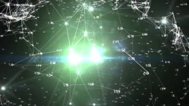 Bağlantılar ve veri işleme ağı üzerinden ışık noktalarının animasyonu. küresel teknoloji, veri işleme ve dijital arayüz kavramı dijital olarak oluşturulmuş video.