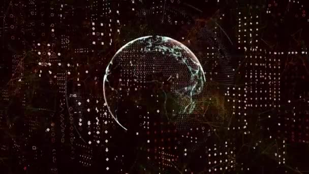 Анімація Глобусу Через Мережу Єднань Обробки Даних Глобальна Технологія Обробка — стокове відео