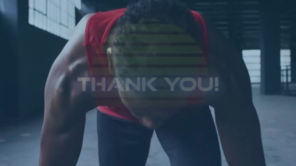 Animation Thank You Text Biracial Sportsman Global Sports Healthy Lifestyle — Stock Video