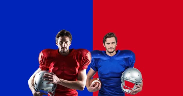 Animation Text Caucasian American Football Players Two Teams Red Blue — Stock Video